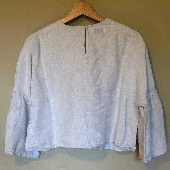 Lanhtropy Neutral Linen Cropped Bell Sleeve Crewneck Top Size One Size - Picture 4 of 8